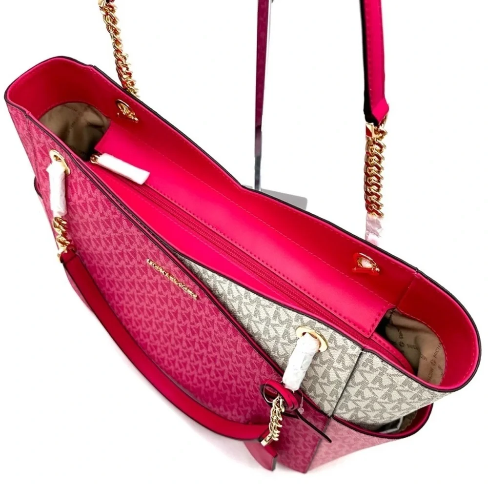 Michael Kors Large X Chain Shoulder Tote Bag & Continental Wallet Electric Pink - Picture 7 of 14